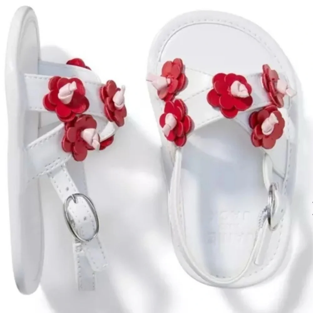NWT Janie and Jack white/ red infant sandals size 0-3 months